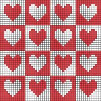 Love heart repeat pattern design vector background, red and white heart shape in pixel box style