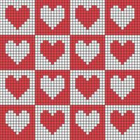 Love heart repeat pattern design vector background, red and white heart shape in pixel box style