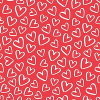 Love heart repeat pattern design vector background. heart shape in white outline style on red background