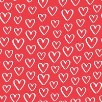 Love heart repeat pattern design vector background, white heart shape in outline style on a red background