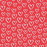 Love heart repeat pattern design vector background, white heart shape in outline style on a red background