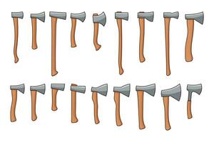 Wooden axe big set. Cartoon vector illustration on white background