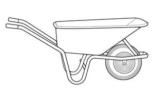Single Wheel Barrow vector .Trolley line art vector illustration isolated on white background.  Wheel Barrow outline illustration.
