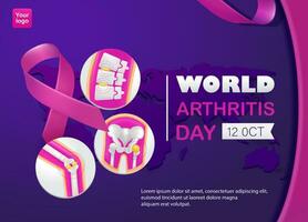 World Arthritis Day. Ribbon elements, knee joint, spine and thigh joint. Rheumatism, osteoarthritis, 3d vector. Suitable for health and events vector