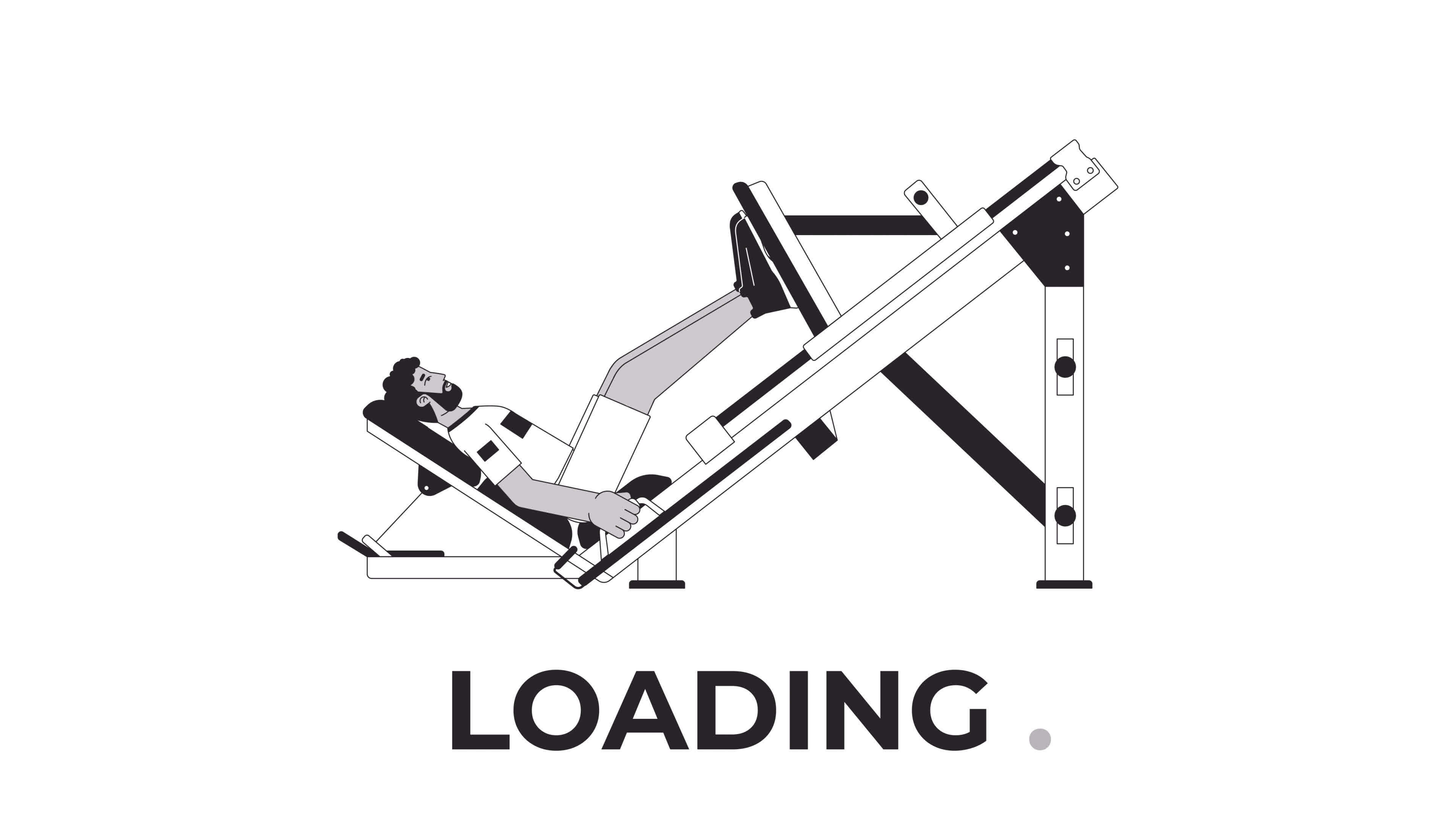 Muscle building with leg press machine bw loading animation. Man