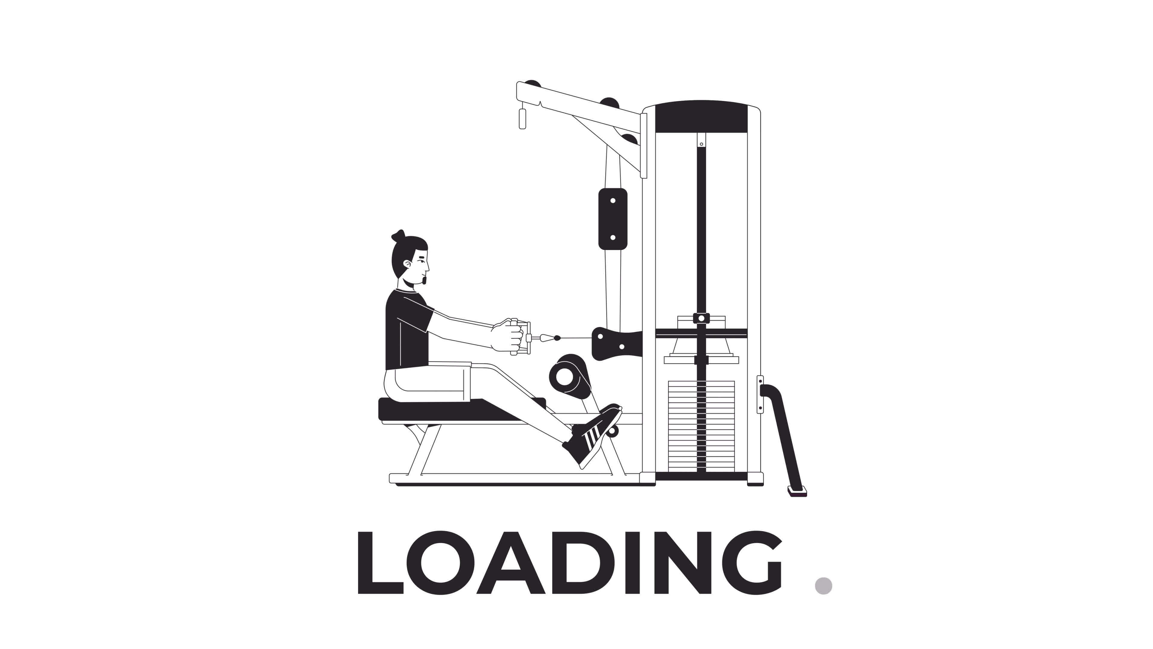 Muscle building with seated row machine bw loading animation. Gym guy