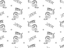 seamless pattern of dragons and numbers 2024, new year, symbol of the year according to the Chinese calendar.Line art vector