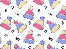seamless doodle pattern with winter clothes. Bobble hats vector
