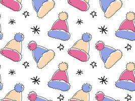 seamless doodle pattern with winter clothes. Bobble hats vector