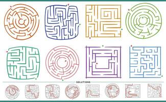 maze puzzle games graphs set with solutions vector