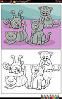 dibujos animados atigrado gatitos caracteres grupo colorante página vector
