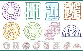 maze puzzle activities graphs set with solutions vector