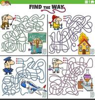 find the way maze games set with people and their occupations vector