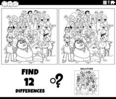 differences activity with cartoon people crowd coloring page vector