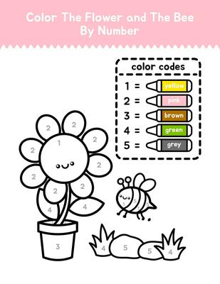 Cute Flower And Bee Color By Number Coloring Page For Children