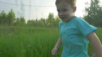 pequeño niño corriendo en el campo video