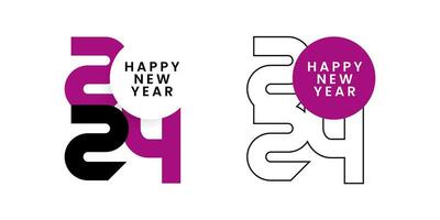 Set of 2024 Happy New Year logo text design template. Christmas symbols 2024 Happy New Year. Vector illustration with black labels logo for diaries, notebooks, calendars.