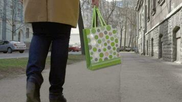 Woman Legs Walking With Colorful Shopping Bag video