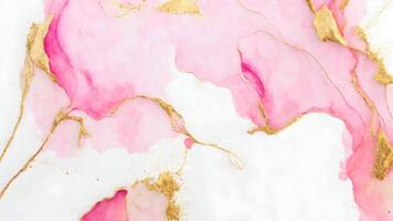 Abstract rose blush liquid watercolor background with golden lines, dots and stains. AI Generative photo