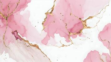 Abstract rose blush liquid watercolor background with golden lines, dots and stains. AI Generative photo