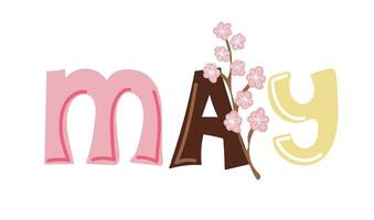 Month of May. Text with cherry blossom vector