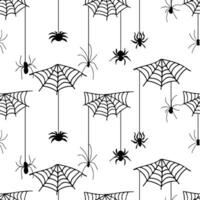 Halloween seamless pattern with spiders and spider webs. Elegant Spooky Holiday Texture Perfect for Gift Wrapping, Home Decor and Textiles vector