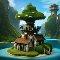 beautiful building in the middle of the island ai generative photo
