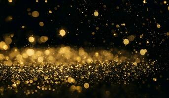 Golden glitter vintage lights black background. AI Generative photo