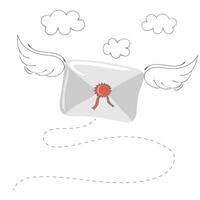 volador sobre con alas. correo es próximo. entrega de letras vector