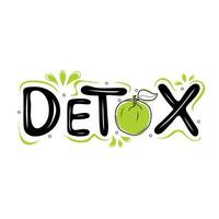 Detox text with green apple. Lettering logo on white background vector