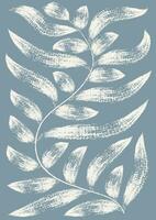 Abstract botany print in naive art style.Trendy retro poster with leaves.  Seventies, groovy background vector