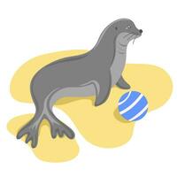 Funny Seal playing a ball. Marine dweller vector