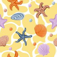 sin costura modelo con diferente mar conchas y estrella de mar. marina habitantes vector