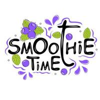 Smoothie time text with blueberries and mint leaves vector