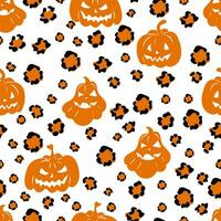 Halloween seamless pattern with scary pumpkins on leopard print. Elegant Spooky Holiday Texture Perfect for Gift Wrapping, Home Decor and Textiles vector