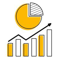 Growing graph icon in line style with yellow shapes. Chart or diagram with arrow. Business infographics. vector