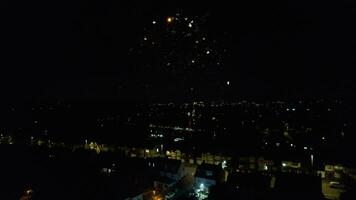 Aerial View of Illuminated Downtown over a Wedding Home During Night video