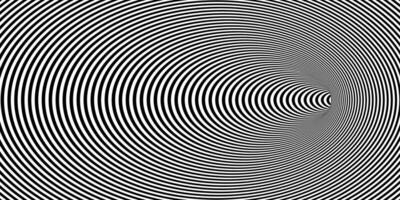 Geometric abstract hypnotic wormhole tunnel. Optical Illusion background. Black and white pattern, spherical volume vector