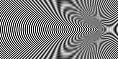 Geometric abstract hypnotic wormhole tunnel. Optical Illusion background. Black and white pattern, spherical volume vector