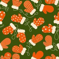 Winter mittens seamless. Christmas pattern for wrapping paper and new year fabrics and linens and festive accessories and kids clothes print vector