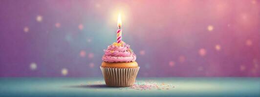 Birthday Cupcake With One Candle. AI generated photo