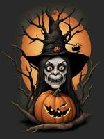 halloween graphics witch in a hat and jack-o'-lantern photo