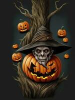 halloween graphics witch in a hat and jack-o'-lantern photo