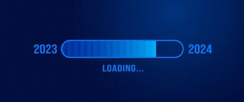 2024 loading bar Progress digital technology dark blue background. happy new year 2024 loading bar. Start goal plan and strategy.  2023 to 2024 loading business web banner. vector illustration.