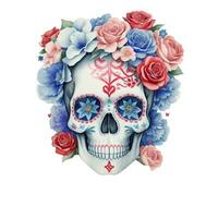 graphic of a catrina skull in the colors of the American flag on a white background photo