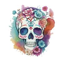 graphic of a catrina skull in the colors of the American flag on a white background photo