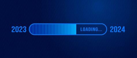 2024 loading bar Progress digital technology dark blue background. happy new year 2024 loading bar. Start goal plan and strategy.  2023 to 2024 loading business web banner. vector illustration.