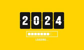 2024 cuenta regresiva cargando bar Progreso digital tecnología negro y amarillo color antecedentes. contento nuevo año 2024 cargando bar. comienzo objetivo plan y estrategia. 2023 a 2024 cargando negocio web bandera. vector