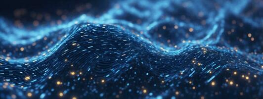 Data technology illustration. Abstract futuristic background. Wave with connecting dots and lines on dark background. Wave of particles.. AI generated photo