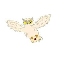 Owl with a letter. Vector set in cartoon style. All elements are isolated